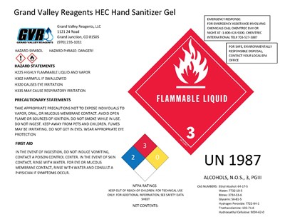 Gvr Hec Gel Primary Label (Gvr Hec Gel Hand Sanitizer Label Blank Vol)